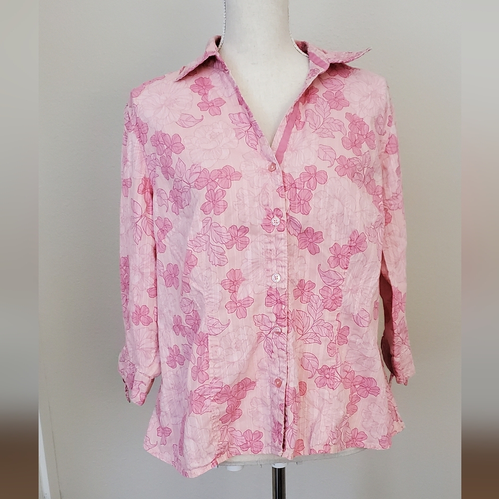 Lane Bryant Pink Floral Button Down Shirt